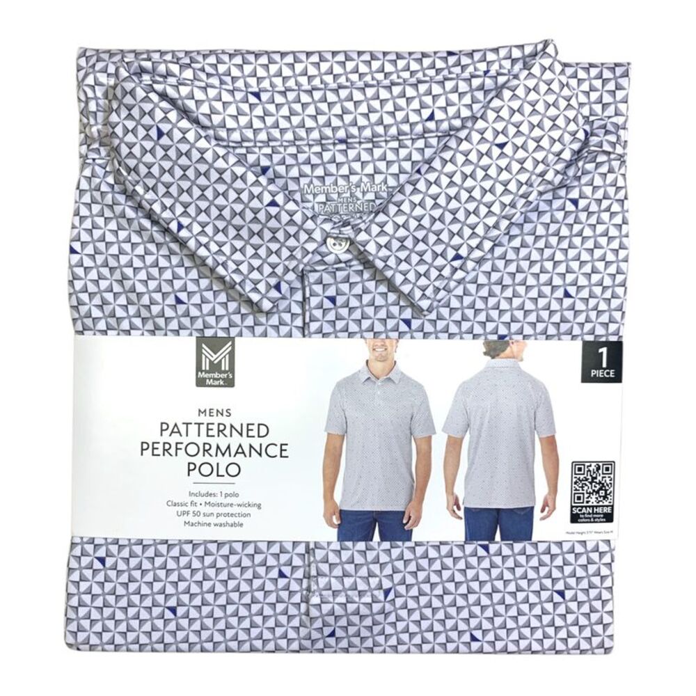 White - Member's Mark Mens Patterned Performance Polo, Classic Fit, Moisture-Wic